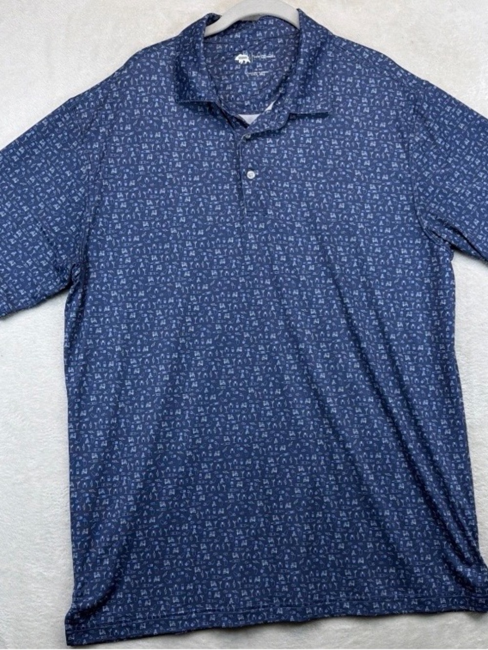 Onward Reserve Men's Short-Sleeve Navy Patterned Performance Fabric Polo Lg.